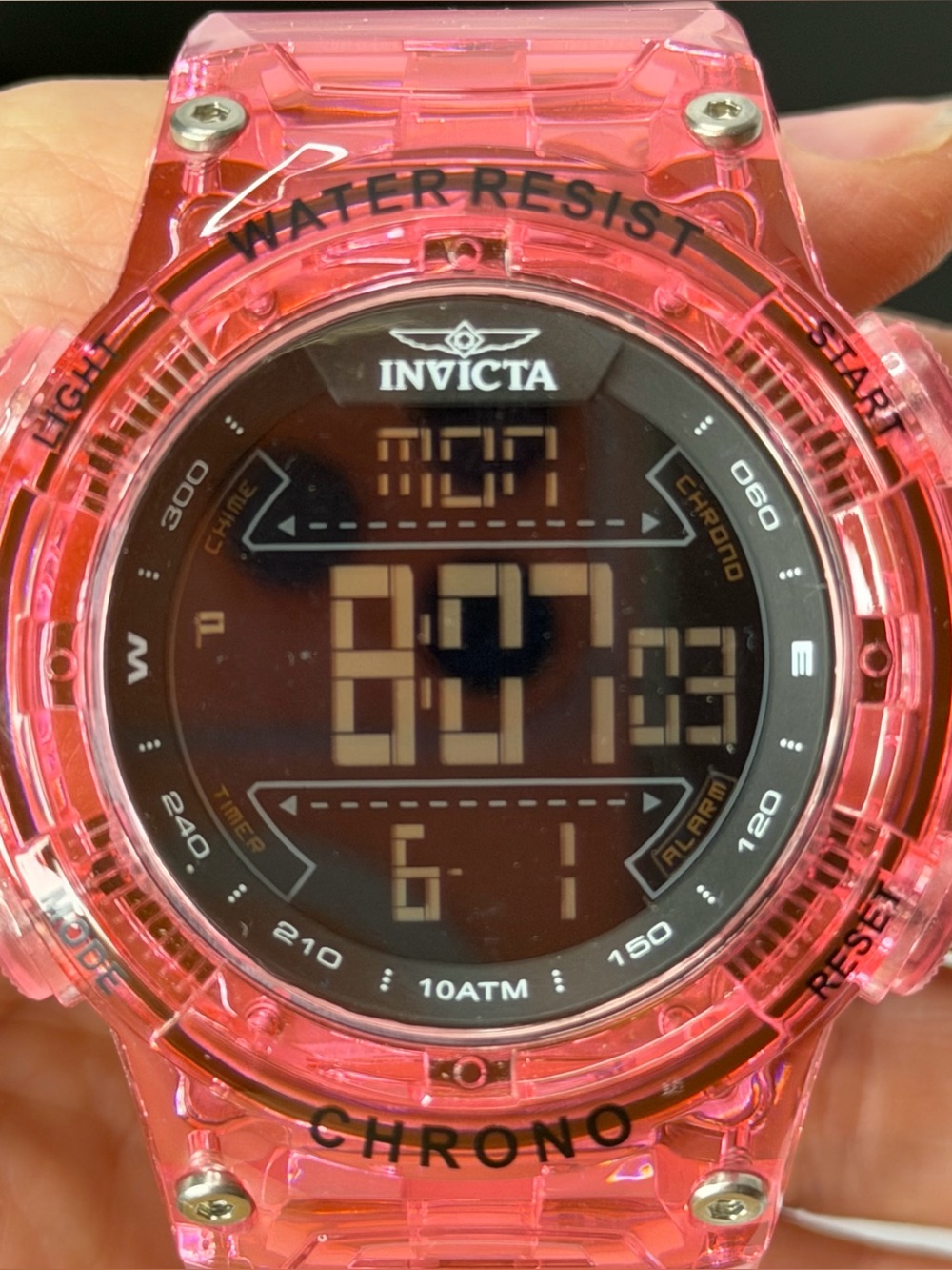 Invicta Racing Digital Chronograph Pink Transparent Oversized Watch